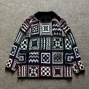 VTG Croquet Club Quilt Patchwork Pullover Mock Neck Sweater Women’s L USA Made